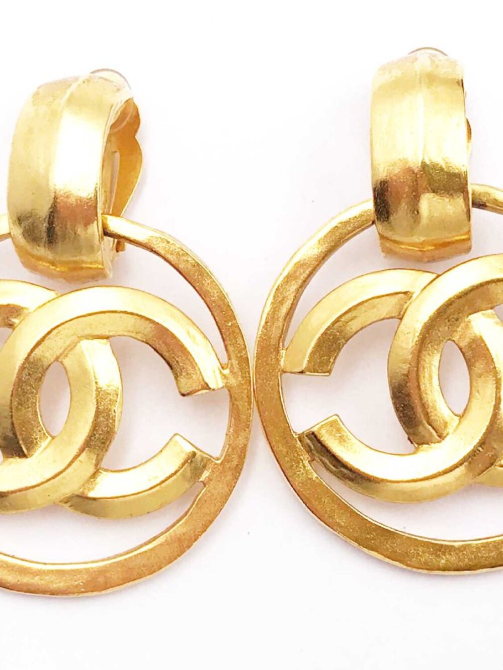 Chanel Vintage Gold Plated Round CC Large  Earrings as seen on Doutzen Kroes